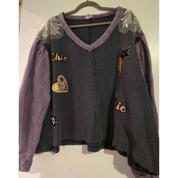 POL"Boho Chic Patchwork Balloon Sleeve Top" - Picture 4 of 5